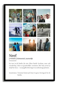 Ontwerp je persoonlijke neef-definitieposter met eigen foto's