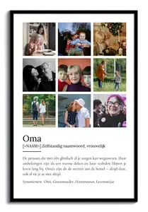 Maak een persoonlijke "Oma" poster met foto & Duden-stijl tekst als cadeau.
