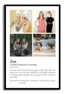 Definitieposter 'Zus': Persoonlijk cadeau met foto en tekst aanpassen