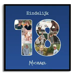Fotocollage 18e verjaardag met cijfer 18