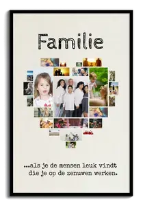 Creëer je eigen familie fotohart met persoonlijke teksten en grappige spreuken