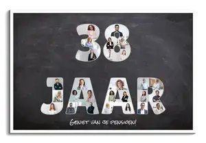 Fotoposter 38 jaar collage met pensioenwens