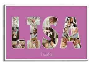 Maak je eigen naam fotocollage voor baby's, gepersonaliseerd als uniek cadeau