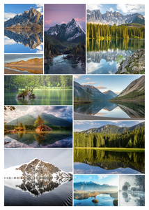Maak je landschaps-fotocollage: strand, zonsondergang, meren & bergen – premium print Maak je landschaps-fotocollage: strand, zonsondergang, meren & bergen – premium print