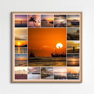 Maak je landschaps-fotocollage: strand, zonsondergang, meren & bergen – premium print