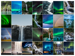 Natuur-fotocollage printen: ontwerp nu jouw premium noorderlicht, watervallen, regenbogen