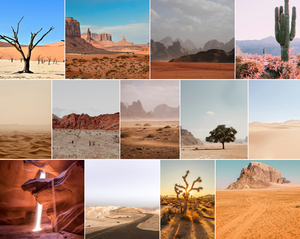 Fotocollage natuur: woestijnduinen, gletsjers & ijsgrotten – ontwerp jouw premium print