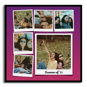 Creëer jouw unieke retro-fotocollage met Polaroid-stijl en kleurrijke achtergrond!