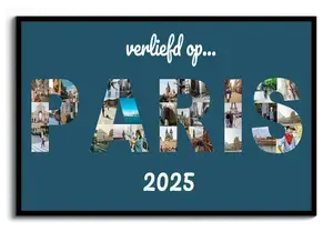 Lettercollage PARIS met foto's - Maak je eigen canvas met tekst verliefd in en jaar
