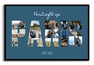 Lettercollage PARIS met foto's - Maak je eigen canvas met tekst verliefd in en jaar