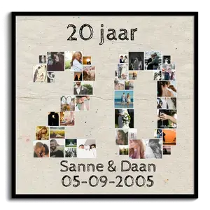 Maak een unieke 20-jarige collage cadeau met jouw foto's! Perfect voor elke gelegenheid!