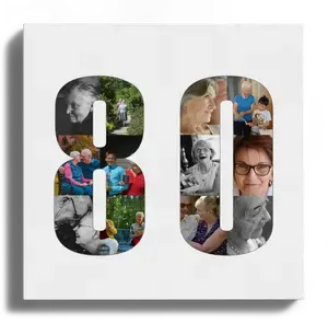Creëer je eigen fotocollage '80' als uniek cadeau voor een 80e verjaardag!