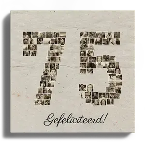 Vier de 75e verjaardag met een gepersonaliseerde collage in sepia-stijl
