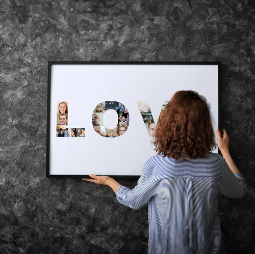 Creëer je eigen "LOVE" fotocollage voor een uniek huwelijkscadeau