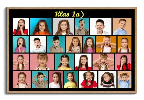 Klassenfoto als fotocollage maken met leerlingenfotos en persoonlijke tekst