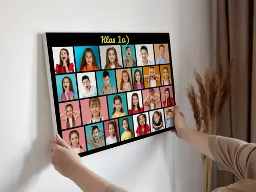 Klassenfoto Collage met Portretten en Neon-Design