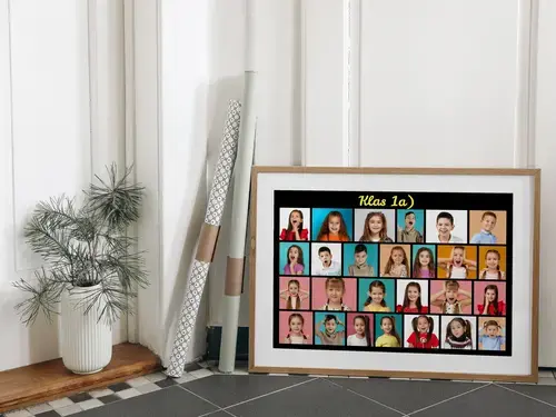 Klassenfoto Collage met Portretten en Neon-Design