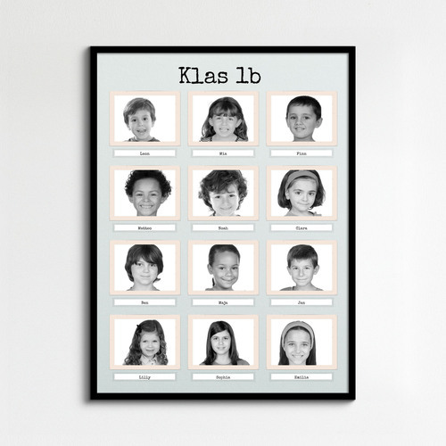 Fotos van alle leerlingen van een klas met namen gelabeld als collage eenvoudig gemaakt