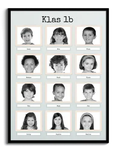 Fotos van alle leerlingen van een klas met namen gelabeld als collage eenvoudig gemaakt