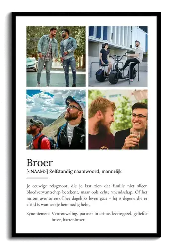 Maak je eigen gepersonaliseerd Bruder definitieposter met foto als uniek cadeau!