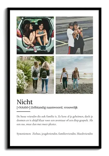 Personaliseer jouw "Cousine" Duden-stijl poster met eigen foto's!