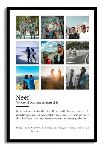 Ontwerp je persoonlijke neef-definitieposter met eigen foto's
