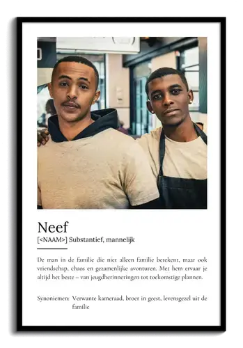 Ontwerp je persoonlijke neef-definitieposter met eigen foto's
