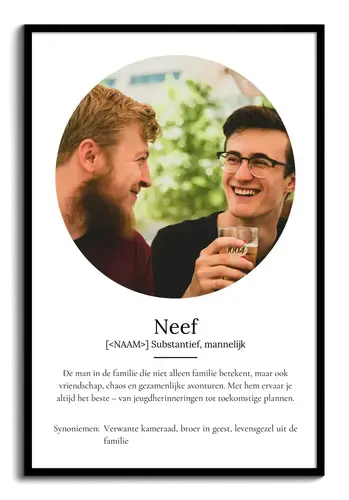 Ontwerp je persoonlijke neef-definitieposter met eigen foto's