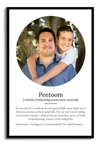 Creëer jouw unieke peetoom-definitieposter met persoonlijke foto's