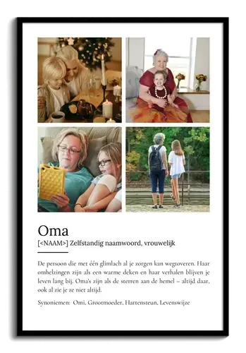 Maak een persoonlijke "Oma" poster met foto & Duden-stijl tekst als cadeau.