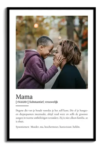 Personaliseerbaar Mama Definitions-Poster: Jouw foto en liefdevolle boodschap!