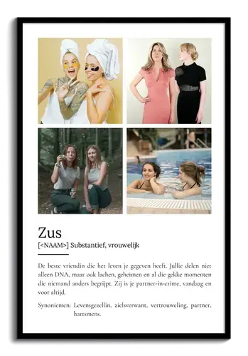 Definitieposter 'Zus': Persoonlijk cadeau met foto en tekst aanpassen