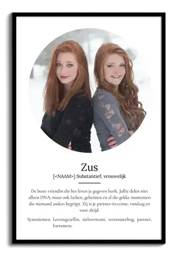 Definitieposter 'Zus': Persoonlijk cadeau met foto en tekst aanpassen
