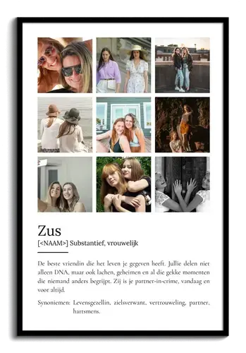 Definitieposter 'Zus': Persoonlijk cadeau met foto en tekst aanpassen