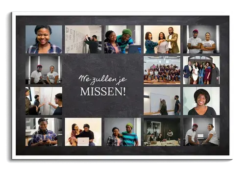 Afscheidscollage collega’s met tekst en foto’s