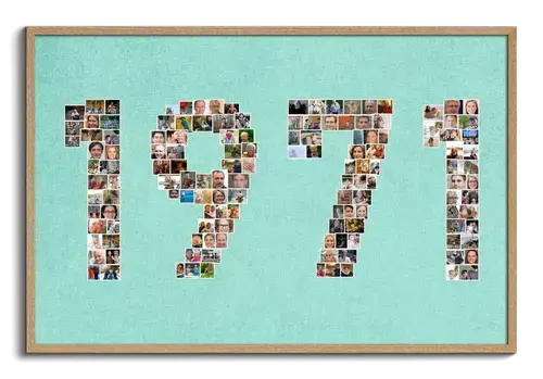 Geboortejaar met cijfers als fotocollage als creatief cadeau idee