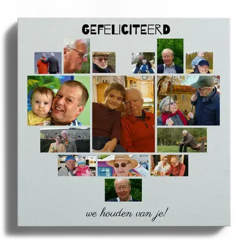 Creëer een hartcollage voor dierbaren als uniek verjaardagsgeschenk. Pas zelf aan!