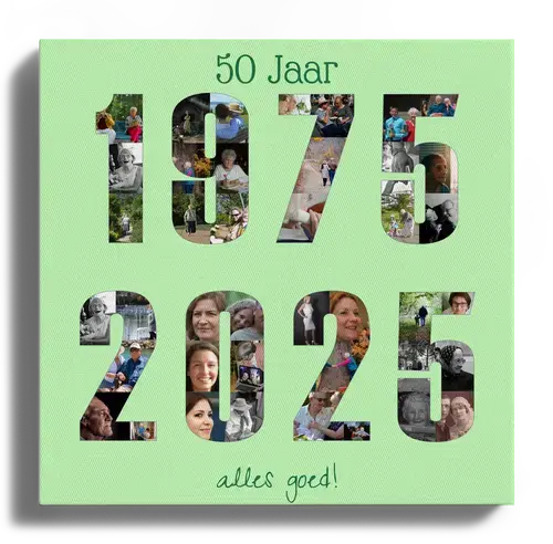 Fotocollage jaartallen 1975-2025: ontwerp jouw jubileum- of verjaardagsposter nu