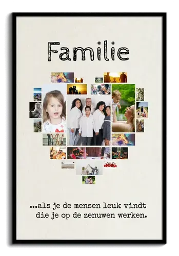 Creëer je eigen familie fotohart met persoonlijke teksten en grappige spreuken
