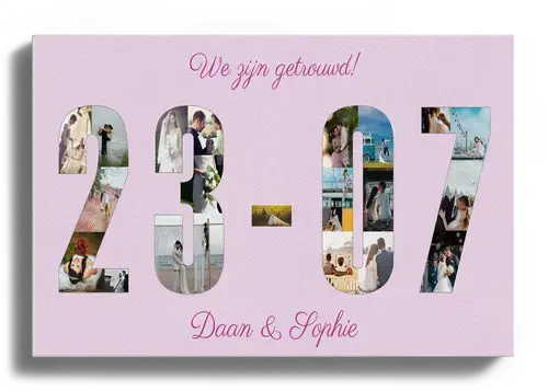 Trouwdatum fotocollage canvas - personaliseer met jullie foto's & namen