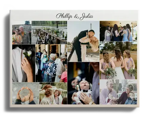 Creëer jouw unieke trouwcollage: Gepersonaliseerde fotocollage op canvas voor thuis