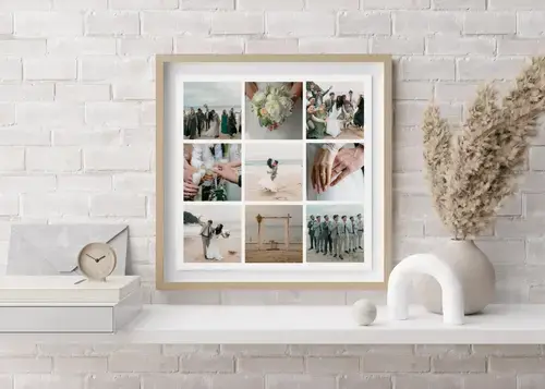 Huwelijksfotoposter in Rastercollage met 9 foto's