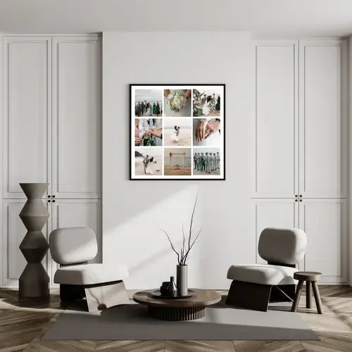 Huwelijksfotoposter in Rastercollage met 9 foto's