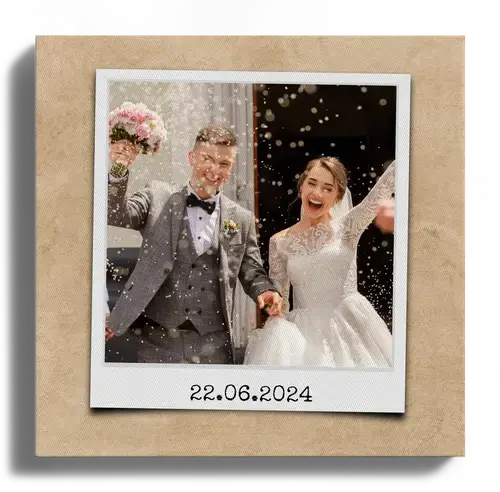 Creëer jouw trouwfoto als Polaroid met gepersonaliseerde datum en tekst!