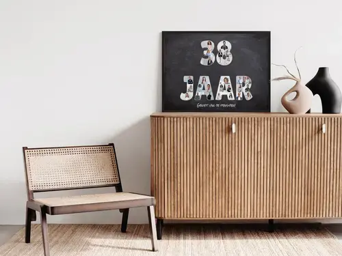 Fotoposter 38 jaar collage met pensioenwens