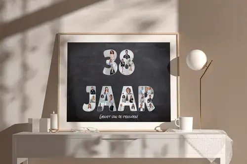 Fotoposter 38 jaar collage met pensioenwens
