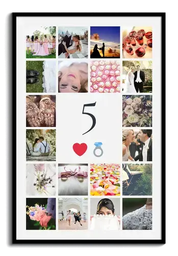 Cijfer-5 fotocollage – ontwerp nu: cadeau voor 5 jaar samen, houten huwelijk, jubileum Cijfer-5 fotocollage – ontwerp nu: cadeau voor 5 jaar samen, houten huwelijk, jubileum