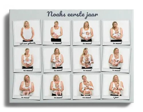 Babys eerste jaar als fotoserie met beschrijving