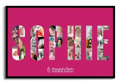 Naam van het kind als fotocollage