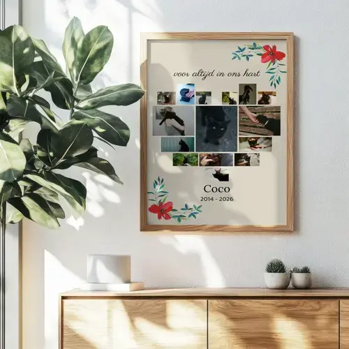 Rouwcollage kat – grote foto met naam en data
